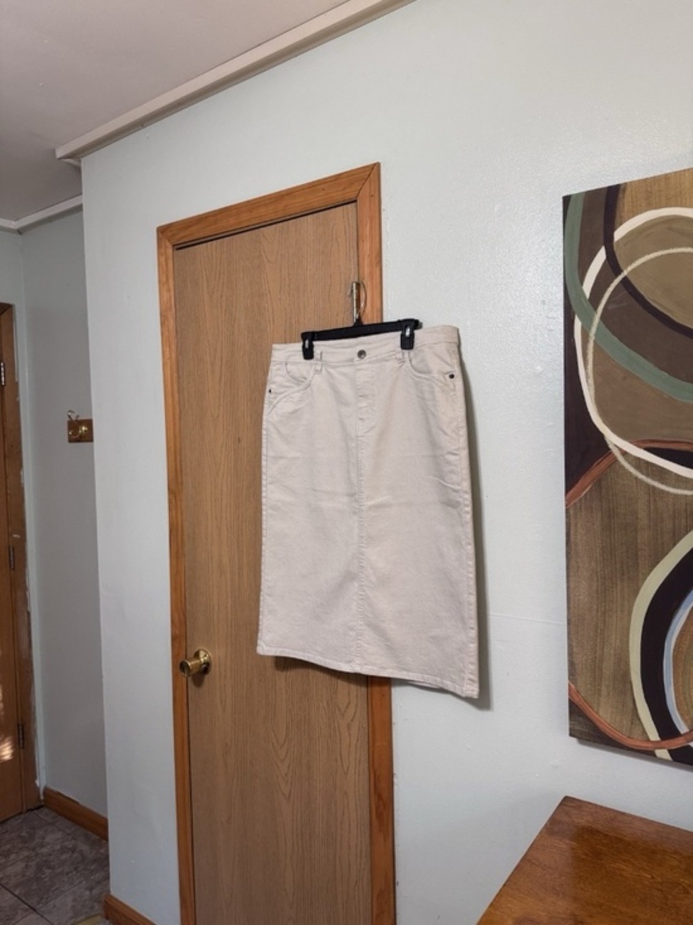 CJ Banks Size 14W Solid Beige Mid-Calf Denim Straight/Pencil Skirt - EUC